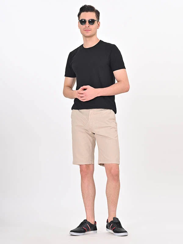 Indian Terrain Men's Regular Fit Solid Beige Shorts